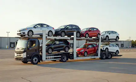 Car transporter loaded with vehicles in Memphis, Tennessee, United States