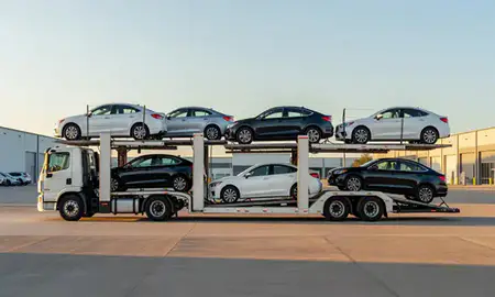 Car transporter parked in an industrial area of Morristown, Tennessee, United States
