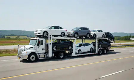 Multi-level car carrier on the highway to Mount Juliet, Tennessee, United States