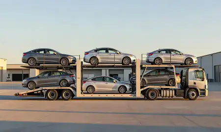 Car transporter parked in an industrial area of Mount Juliet, Tennessee, United States