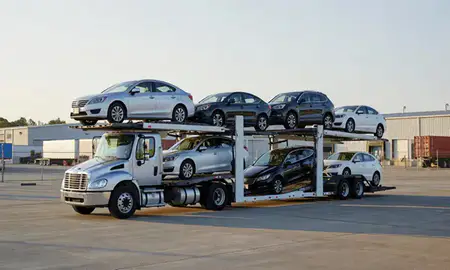 Car transporter loaded with vehicles in Mount Juliet, Tennessee, United States