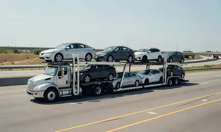 Multi-level car carrier on the highway to Murfreesboro, Tennessee, United States