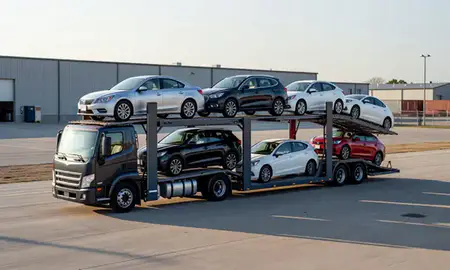 Car transporter loaded with vehicles in Murfreesboro, Tennessee, United States