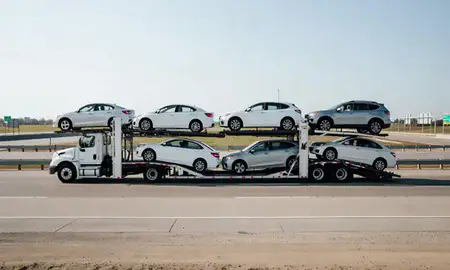 Multi-level car carrier on the highway to Nashville, Tennessee, United States