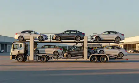 Car transporter parked in an industrial area of Nashville, Tennessee, United States