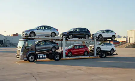 Car transporter loaded with vehicles in Nashville, Tennessee, United States