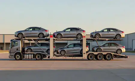 Car transporter parked in an industrial area of Oak Ridge, Tennessee, United States