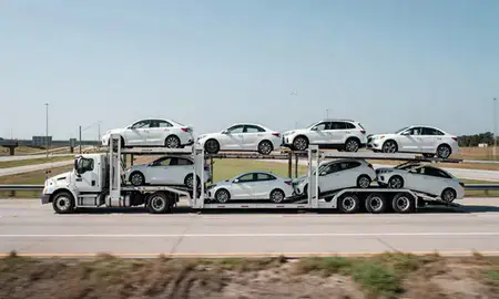 Multi-level car carrier on the highway to Smyrna, Tennessee, United States