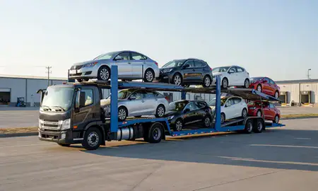 Car transporter loaded with vehicles in Smyrna, Tennessee, United States
