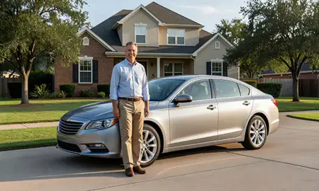 Customer with their delivered car in Texas, United States