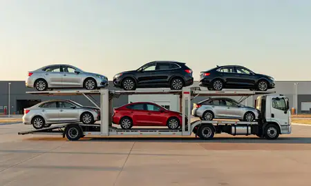 Car transporter parked in an industrial area of Amarillo, Texas, United States