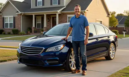 Customer with their delivered car in Arlington, Texas, United States
