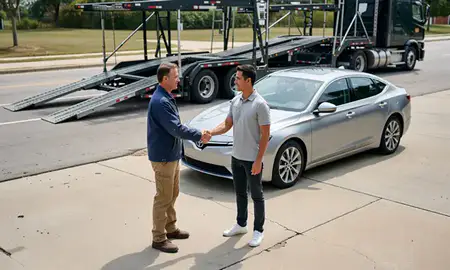 Vehicle owner beside their delivered car in Arlington, Texas, United States