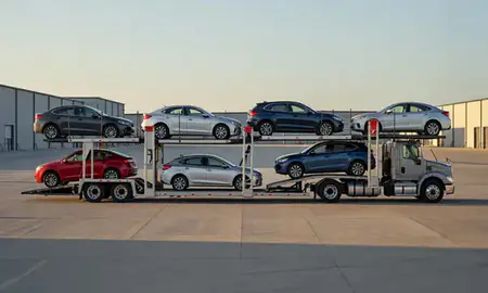 Car transporter parked in an industrial area of Arlington, Texas, United States
