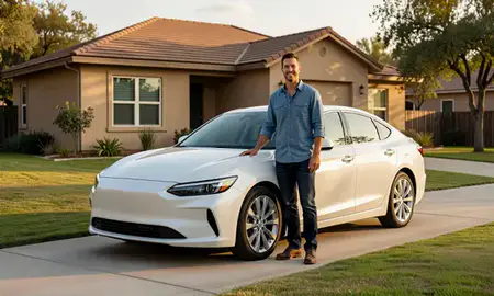 Customer with their delivered car in Austin, Texas, United States