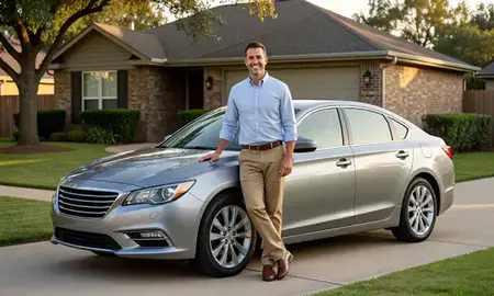Customer with their delivered car in College Station, Texas, United States