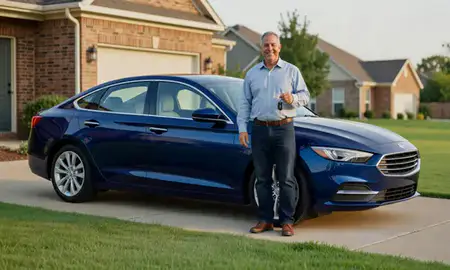 Car delivered to a driveway in College Station, Texas, United States