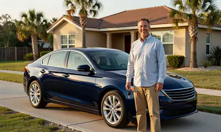 Car delivered to a driveway in Corpus Christi, Texas, United States