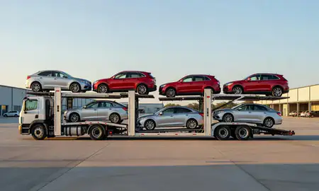 Car transporter parked in an industrial area of Corpus Christi, Texas, United States