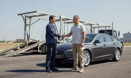 Vehicle owner beside their delivered car in Dallas, Texas, United States