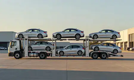 Car transporter parked in an industrial area of Dallas, Texas, United States