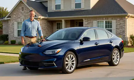 Customer with their delivered car in Denton, Texas, United States