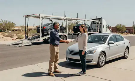 Vehicle owner beside their delivered car in El Paso, Texas, United States