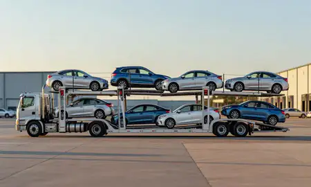 Car transporter parked in an industrial area of El Paso, Texas, United States