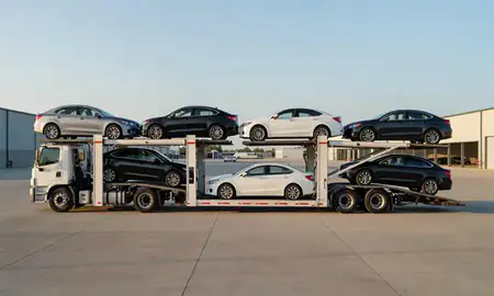 Car transporter parked in an industrial area of Fort Worth, Texas, United States