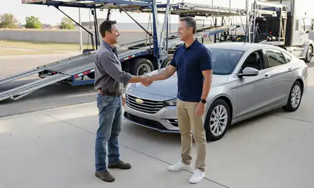 Vehicle owner beside their delivered car in Frisco, Texas, United States
