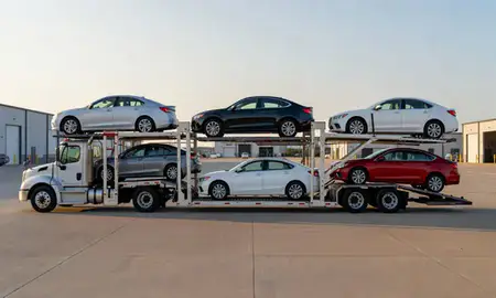 Car transporter parked in an industrial area of Frisco, Texas, United States