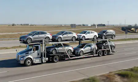 Multi-level car carrier on the highway to Garland, Texas, United States