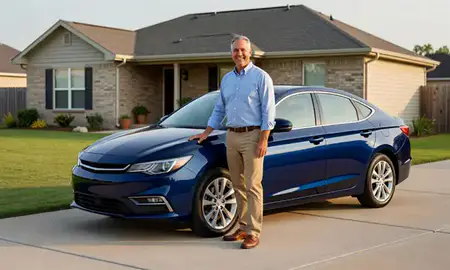 Customer with their delivered car in Garland, Texas, United States