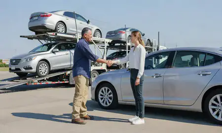 Vehicle owner beside their delivered car in Garland, Texas, United States