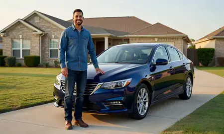 Customer with their delivered car in Grand Prairie, Texas, United States