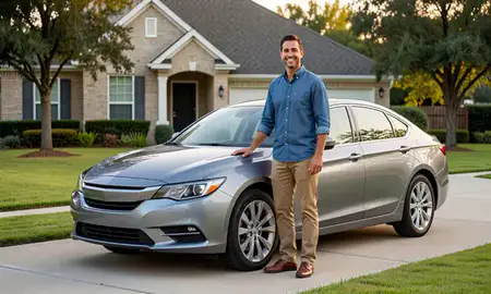 Customer with their delivered car in Houston, Texas, United States