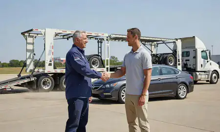 Vehicle owner beside their delivered car in Houston, Texas, United States