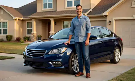 Customer with their delivered car in Irving, Texas, United States