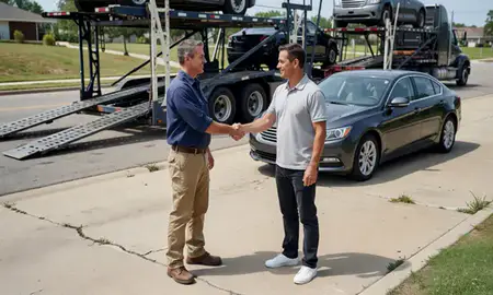 Vehicle owner beside their delivered car in Irving, Texas, United States