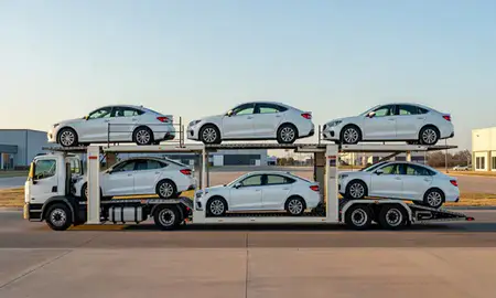 Car transporter parked in an industrial area of Killeen, Texas, United States