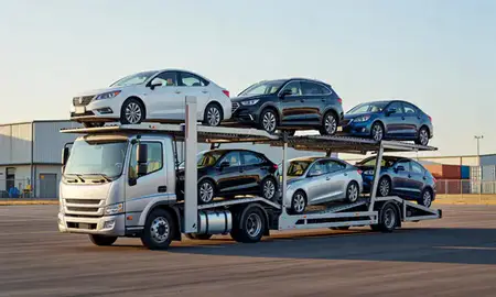 Car transporter loaded with vehicles in Killeen, Texas, United States