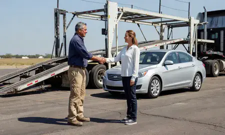 Vehicle owner beside their delivered car in Laredo, Texas, United States