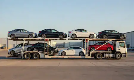 Car transporter parked in an industrial area of Laredo, Texas, United States
