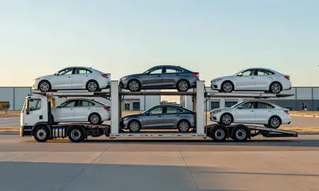 Car transporter parked in an industrial area of Lubbock, Texas, United States