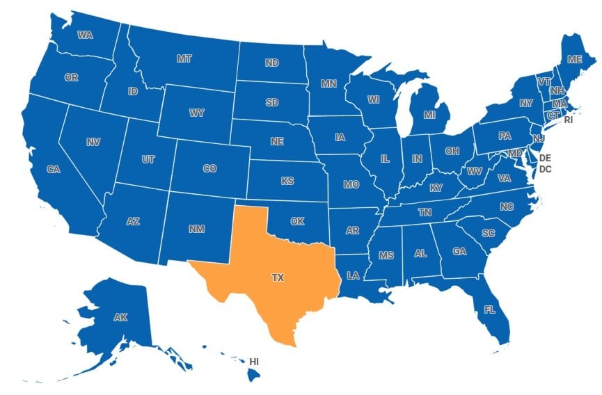 Map of Texas, USA