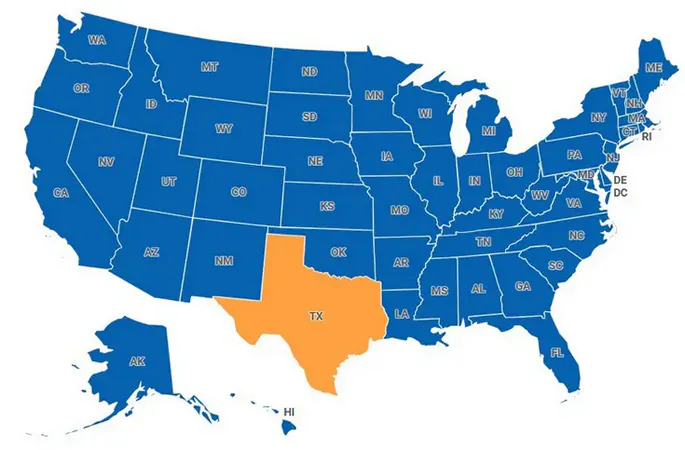 Map of Texas, United States