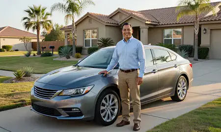 Customer with their delivered car in McAllen, Texas, United States