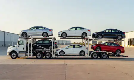 Car transporter parked in an industrial area of McAllen, Texas, United States