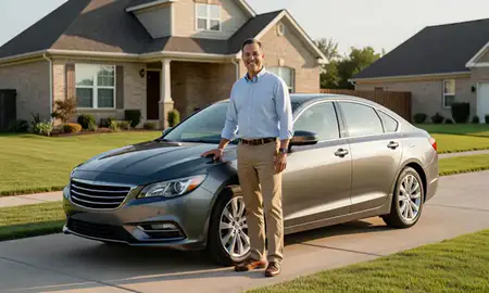 Customer with their delivered car in McKinney, Texas, United States