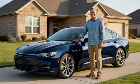 Customer with their delivered car in Mesquite, Texas, United States